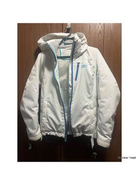 Helly Hansen White Ski Jacket with Light Blue Trim